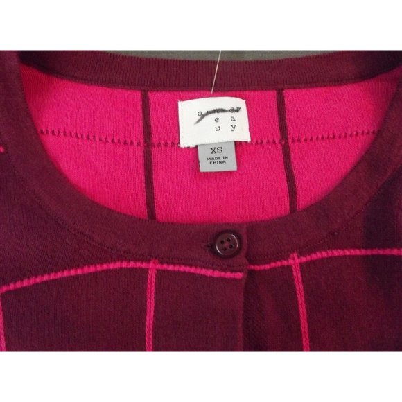 A New Day Cardigan Sweater Womens XS Burgundy Pink Printed Button Front Cotton - Picture 4 of 8